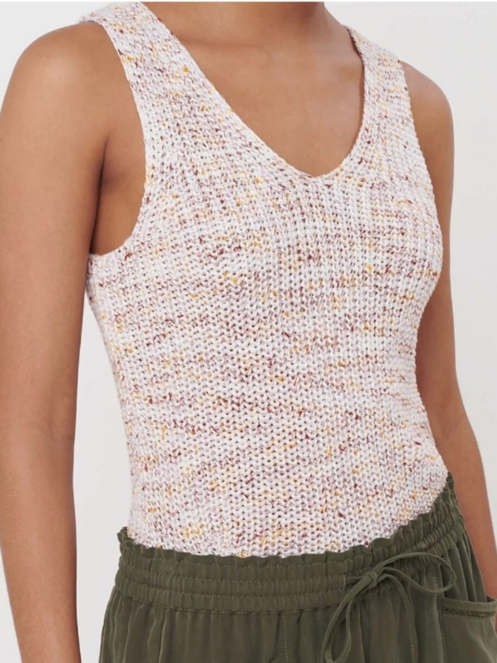NWT LOFT Double V Sweater Tank Plus Size 14 XXL Ivory Multi Color Boho Granny